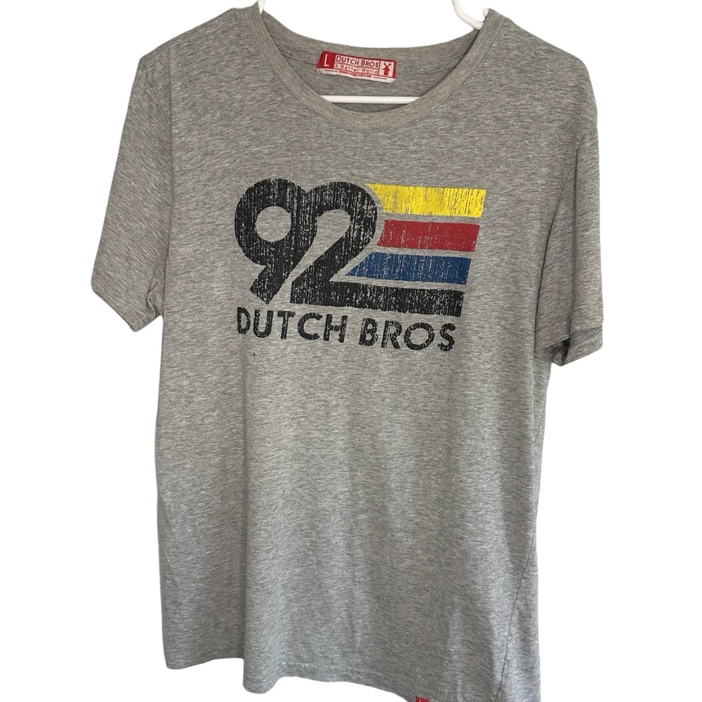 Dutch Bros Coffee Grey Classic Yellow Red Blue Logo 92 DB 1992  MEDIUM + LARGE